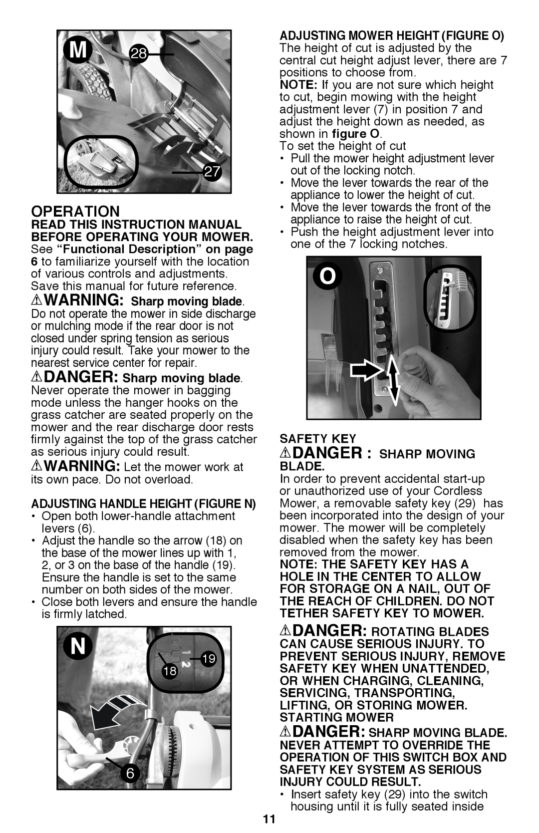 Black & Decker CM2040 instruction manual Danger , Operation 